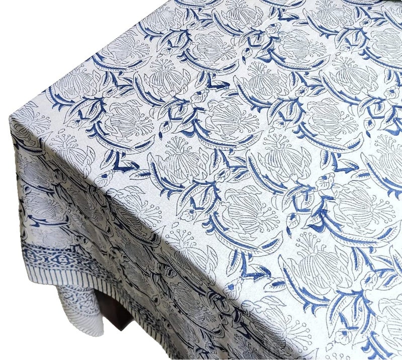 ATOSII Santorini 100% Cotton Fall Tablecloth, Handblock Print Blue Square Table Cloth for Kitchen I Dining Table Linen I Parties Wedding Christmas Thanksgiving I Fall Decor 60 X 60 Inches - Image 3